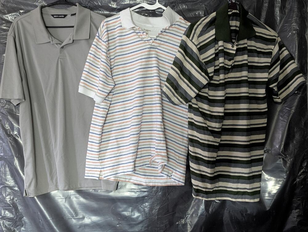 Mens Polo Shirt Lot of 3 XL Pierre Cardin Haggar Jam Play Striped Gray